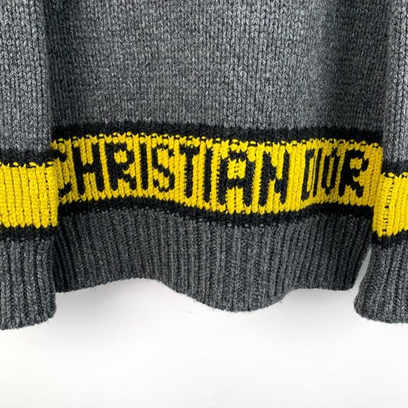 Christian Dior Dark Grey Wool & Cashmere Knitted Cardigan With Yellow Stripes & - Picture 4 of 7